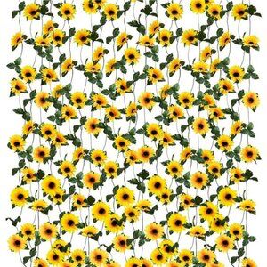10 Pack Artificial Sunflower Garland 7ft/Pcs Silk Sunflowers with Green Leaves